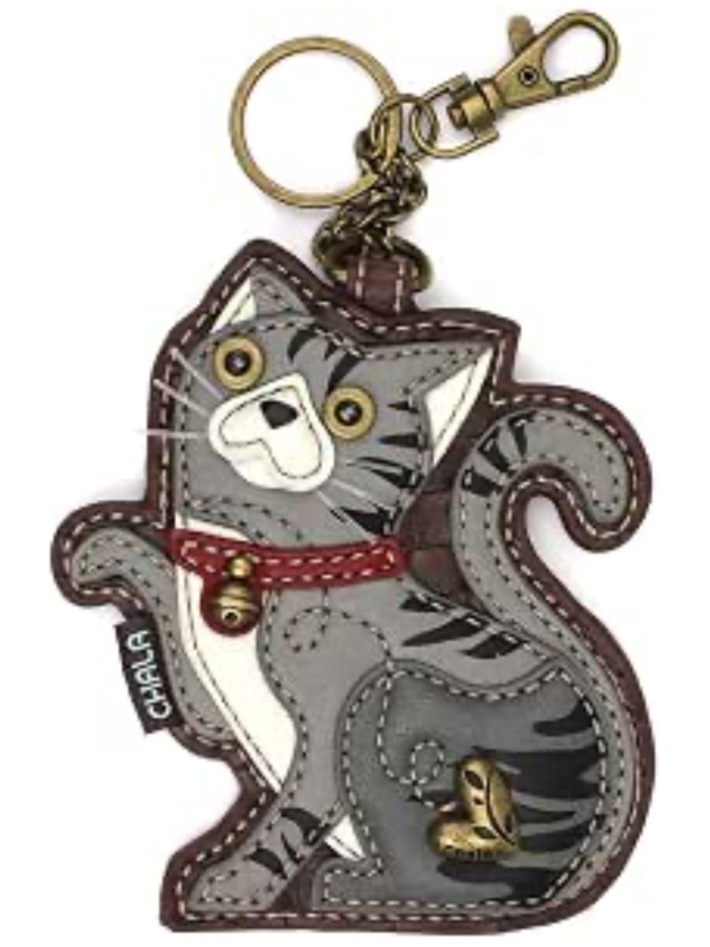 Chala Gray Cat Appliqué Key Fob Coin Purse Bag Charm NWT